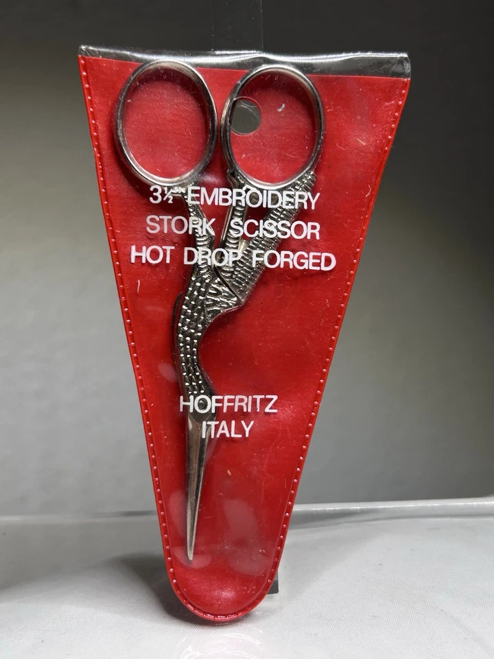 Vintage Hoffritz Stork Bird Shaped Embroidery Scissors + Case ~ Italy ~ 3 1/2" - Image 2 of 4