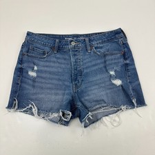 Old Navy Button Fly Raw Hem Distressed High Rise Women's size 12 Blue Jean Short