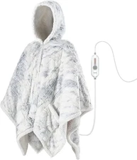 Wearable Heated Throw Blanket 50”×60“, Soft Faux Fur & Cozy Sherpa Heated Shawl