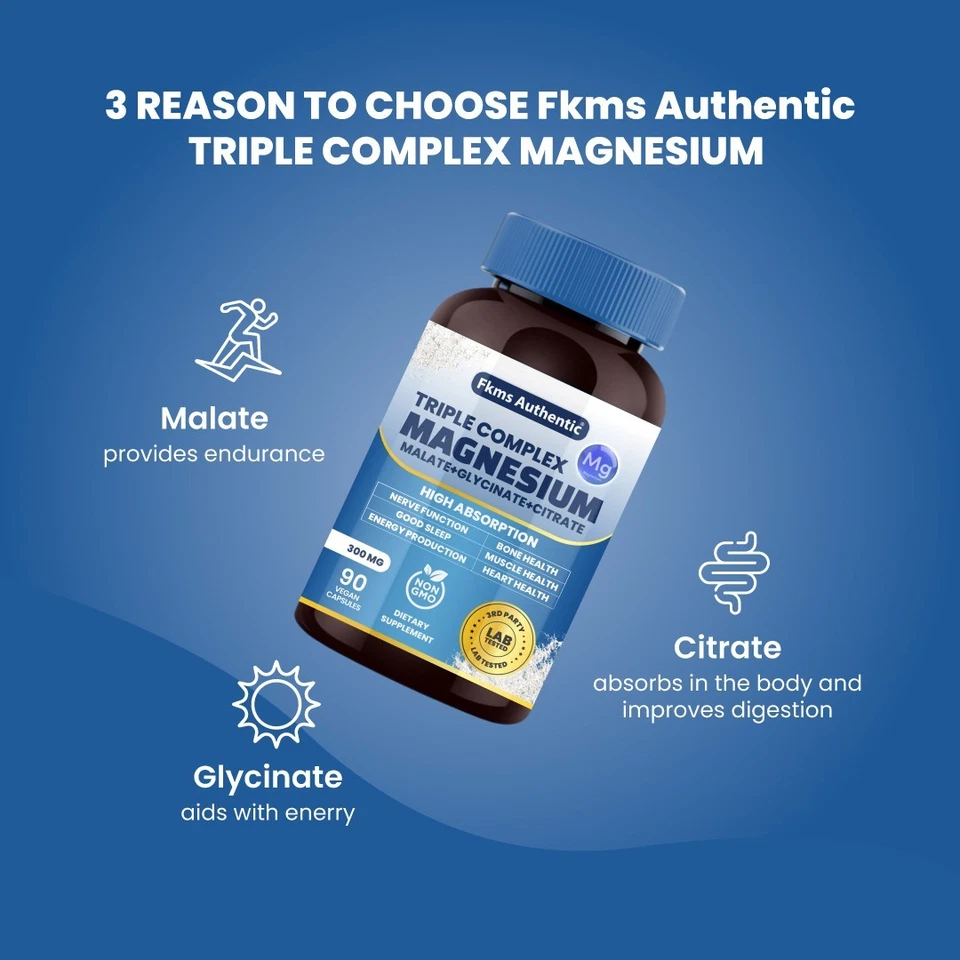 2件装三镁复合物300毫克,甘氨酸镁,柠檬酸盐和芳酸90c — 第 3/4 张图片