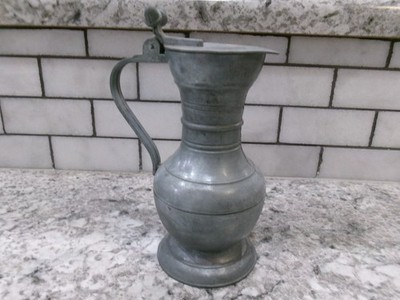 Antique Pewter Pitcher, Acron Thumb-Lift Hinge Lid 6.5'' x 2.3''