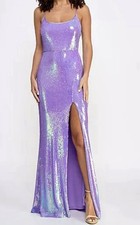 Midnight Doll Purple Sequin Long Gown Dress Scoop Neck Slit Sleeveless Size 3