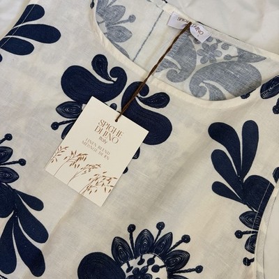NWT Spighe Di Lino Italy Linen Blend Embroidered Maxi Dress Navy Cream L |  eBay