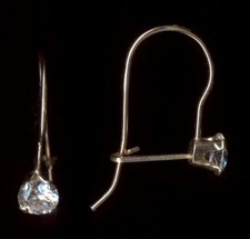 10K Solid Yellow Gold 4mm Round Cut Clear Crystal CZ Solitaire Hook Earrings cv