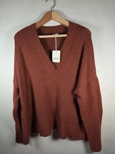 a.n.a. Women's Size 2X Brown Clay Rust Soft Stretch V-Neck Pullover Sweater