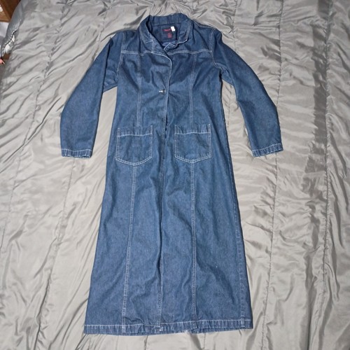 Denim & Co Vintage Blue Jean Duster Coat Women Western Ranch Jacket Trenchcoat - Picture 12 of 15