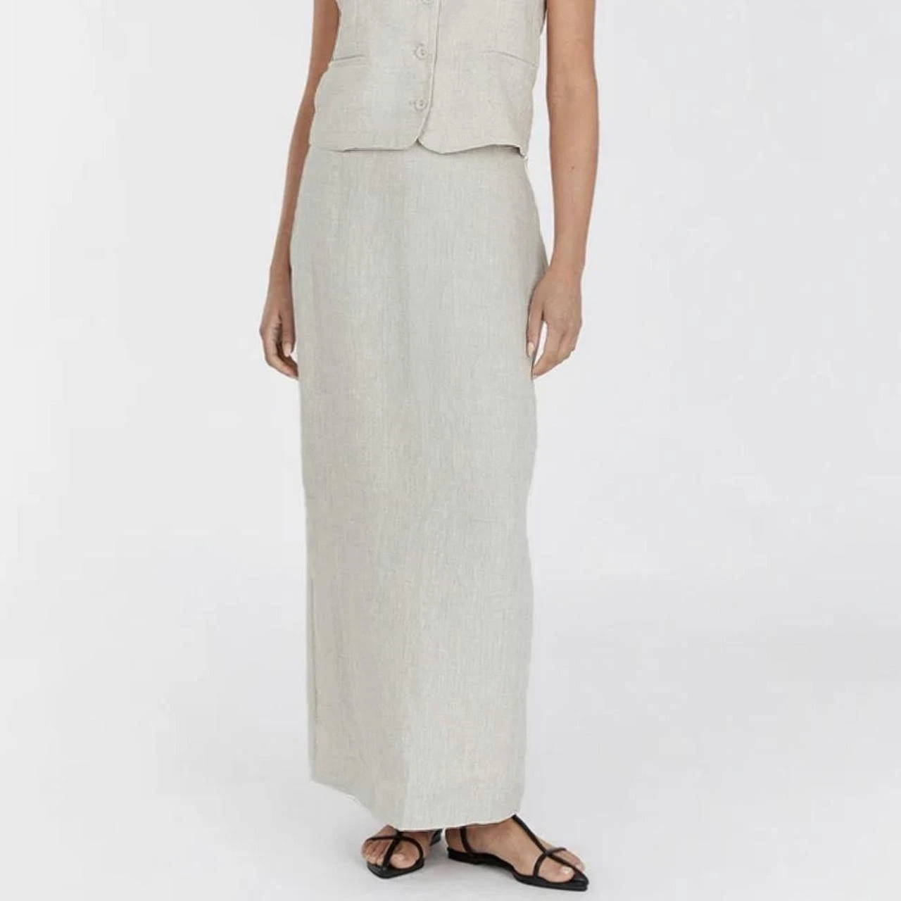 Dissh Linen Midi Skirt Pencil Quiet luxury Basic Casual Size 6 Designer Natural