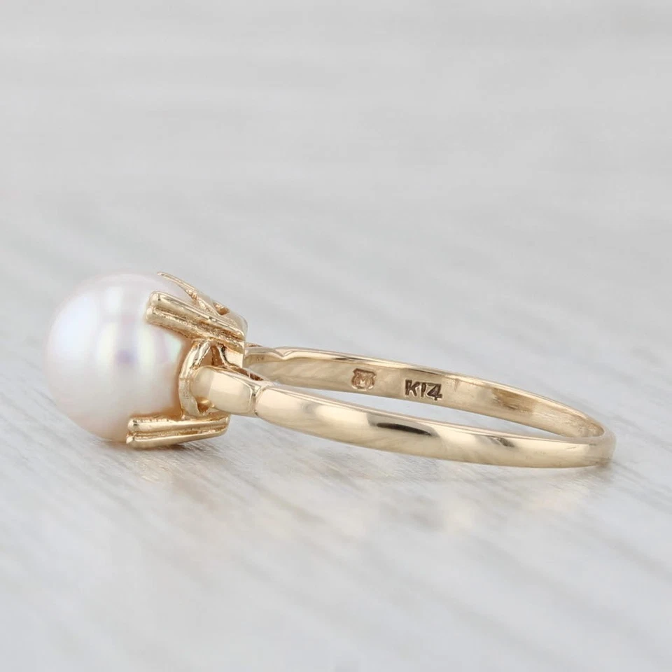 Anillo solitario vintage de perlas cultivadas de 8 mm de oro amarillo de 14 k talla 7 Foto 3 de 4
