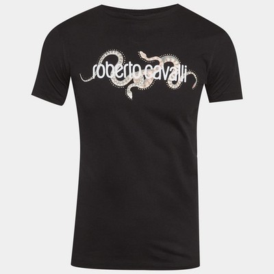 Roberto Cavalli Black Snake Graphic Logo Crew Neck TShirt S