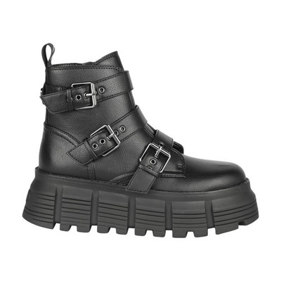Buffalo Ava Damen Stiefelette Ankleboot Stiefelette schwarz mit Schnallen