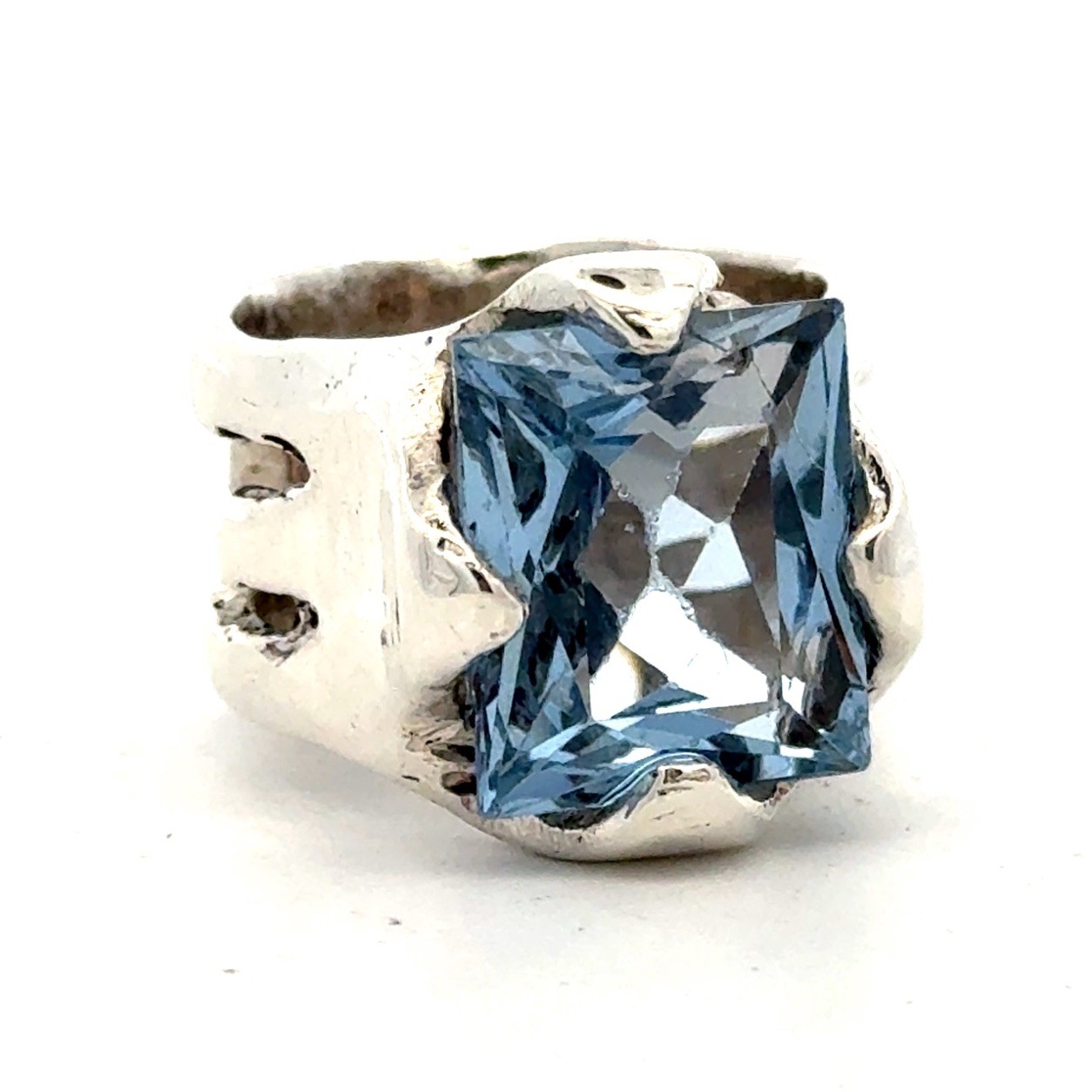 Brutalist 925 Sterling Silver Rectangular Blue To… - image 1