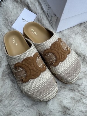 Celine Pitea Clogs Pantoletten Pantoletten | hellbraun | Gr. 4UK 37EU | UVP 690£ Keil Hausschuhe