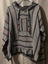 Baja Hoodie Mexican Striped Pullover Sweatshirt with Front Pocket Boho Festival