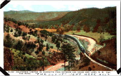 Postcard Train  Califonia Limited in Glorietta Pass between Vegas and Lamy N.M