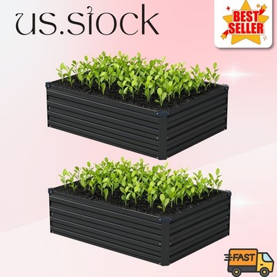 Black 4x3x1ft Raised Garden Bed (Set of 2) - Galvanized Metal Planter Box