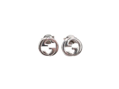 Sterling Silver Gucci Interlocking GG Pierced Stud Earrings
