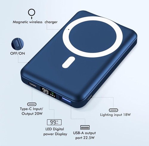 Magnetic Power Bank, Podoru 10000mAh Wireless Power Bank with Cable PD 22.5W New - 第 6/6 張圖片