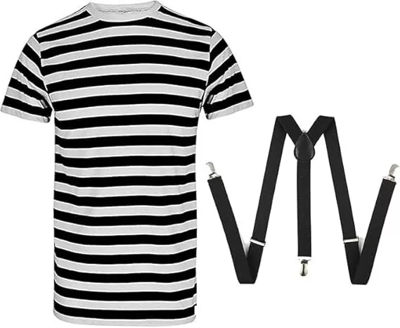 SAOLA T shirt uomo Halloween a righe bianco nero top bretelle nere bretelle e calze