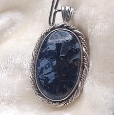 18x28mm Oval Blue Pietersite Sterling Silver Pendant Made in US NWOT
