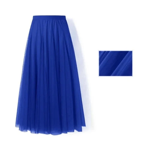 Damen Plissee Midi Rock Elastisch Hohe Taille Damen Netz Rock A-Linie Röcke - Bild 12 von 53