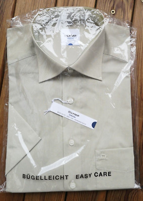 Hemd OLYMP Tendenz Sommerhemd Gr. M (39/40) Beige, kurzarm, 100% BW NEU OVP