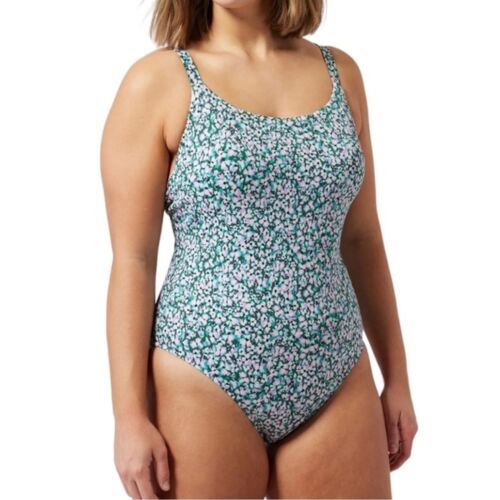 Athleta Hermosa One Piece Swimsuit Lavender Green Floral Size Large UPF 50+ NWT