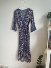 Boho Wrap Dress Blue Print Small