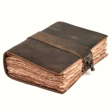 Leather Bound Journal with Antique Lock Closure - 200Pages Handmade Deckle Paper