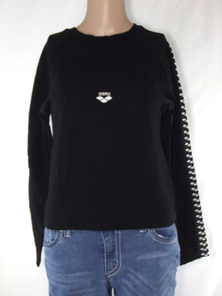 Arena Maglietta Da Donna Nero Taglia 42 In Cotone Jersey A Manica Lunga Top - Imagen 2 de 4