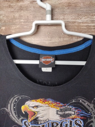 Harley Davidson Womens Blingy Screaming Eagle Long Sleeve T Shirt Black S Tee - Picture 3 of 8