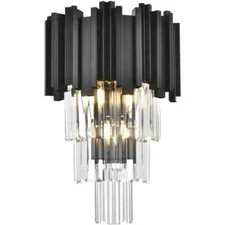 Crystal Wall Sconce Light Fixture High Quality Black Vanity Dining Room Lamp 16"