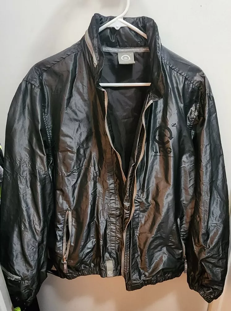 LRG Lifted Research Group Windbreaker Jacket Mens Size L Dark Gray Terylene