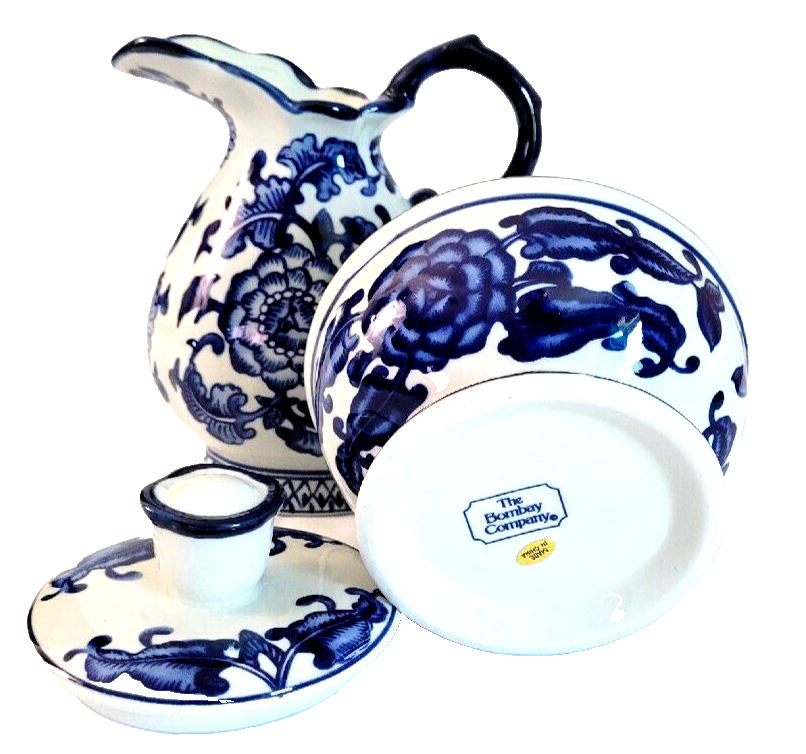 Ceramic Floral Blue and White Sugar & Cream Set The Bombay Company eBay