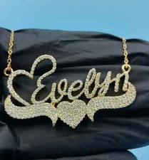 1.40Ct Round Cut Real Moissanite Custom Name Pendant 14K Yellow Gold Plated