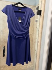 nine west  dress 10 Purple Fit Flare Moc Wrap Stretch New Nwt Drape Flattering