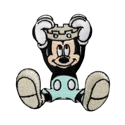 Aufnäher / Bügelbild - Mickey Mouse sitzt Disney   blau   7,5x7,5cm