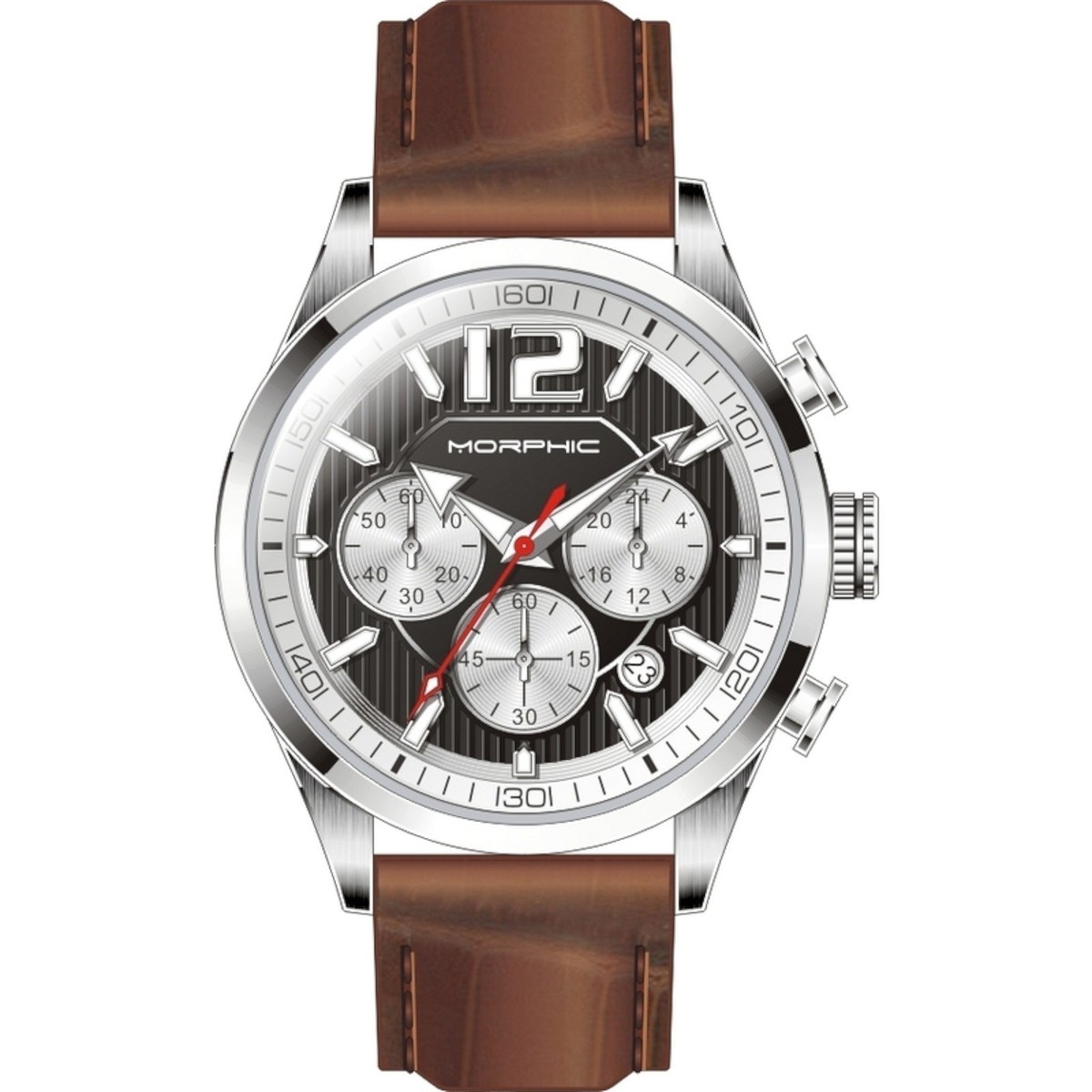 NEW Morphic 1502 Men's M15 Series Polished Steel Brown Leather - Main Image