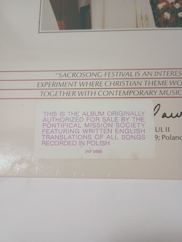 Pope John Paul II Sings At The Festival Of Sacrosong LP Record 1979 NEW SEALED - Picture 3 of 9