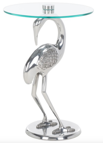 NEW Anthropologie Style Silver Deco Ibis Crane Bird Nature Coastal Accent Table - Picture 2 of 2
