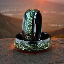 Eco-Friendly Moss Agate Men's Polish Tungsten Wedding Ring Comfort Fit - 8mm