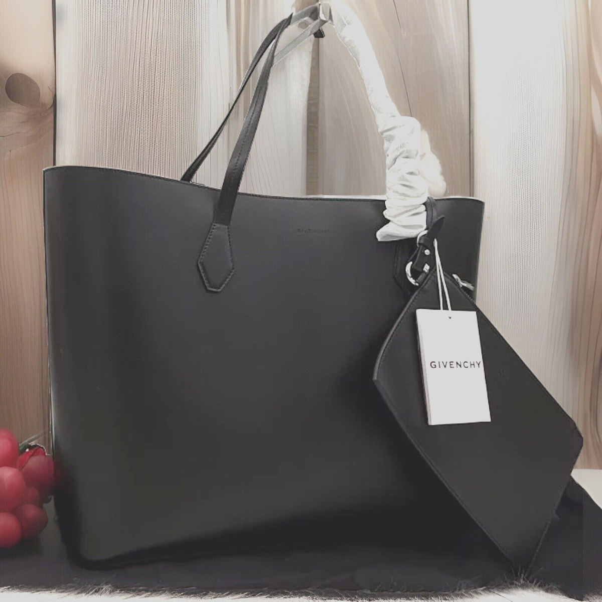 AUTH NWT Givenchy Wing Logo Black Calf Leather Large Tote