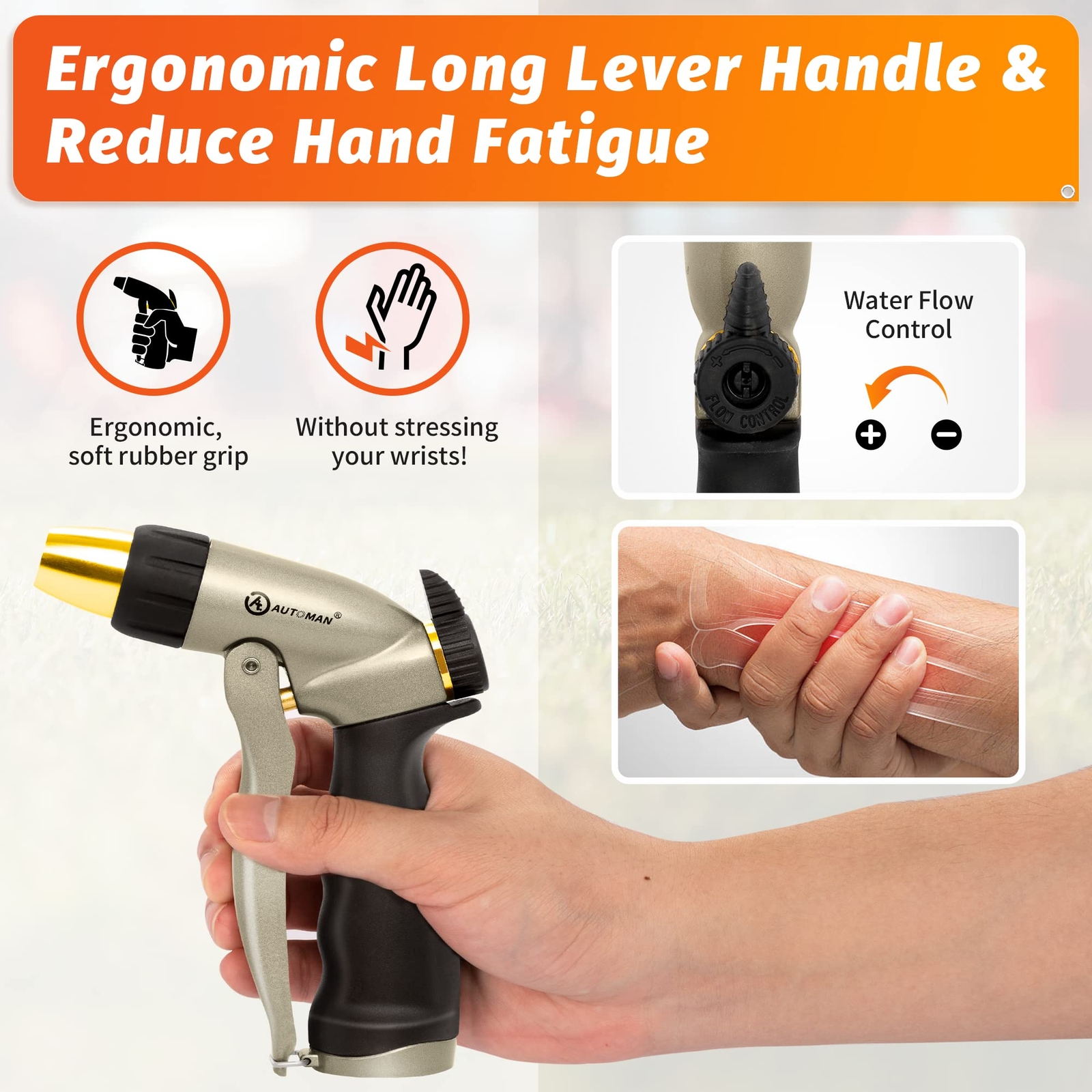 Garden Hose Nozzle 100%Metal High Pressure Spray Nozzle,Adjustable Spray Pattern