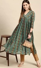 Women Indian Kurta; Ethnic Floral printed Cotton Angrakha side cut A-line Kurta