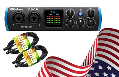 PreSonus Studio 24C 24-bit /192kHz 2x2 USB-c Audio Interface + XLR Cables Pair