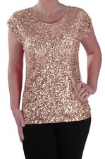 Womens Casual Sequin Scoop Neck Cap Sleeve Hip Length Blouse Ladies Tunic Top