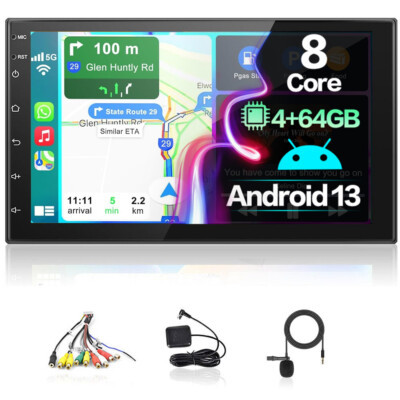 7'' 4G+64G Android 13.0 8 Core Carplay 2 Din Car Stereo Radio GPS DSP WIFI + Mic