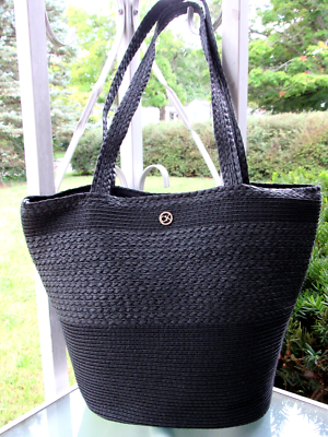 CALVIN KLEIN 2-Piece Set: Black Woven Sunhat & Beach Tote 13  display picture 2