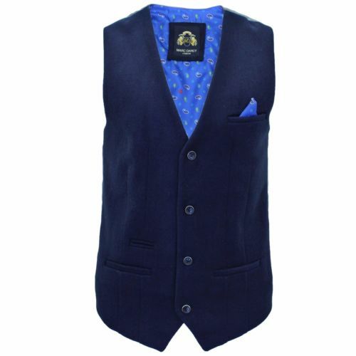 Mens Marc Darcy Plain Tweed Peaky Blinders Waistcoat Lapels Fully Lined - Picture 6 of 15