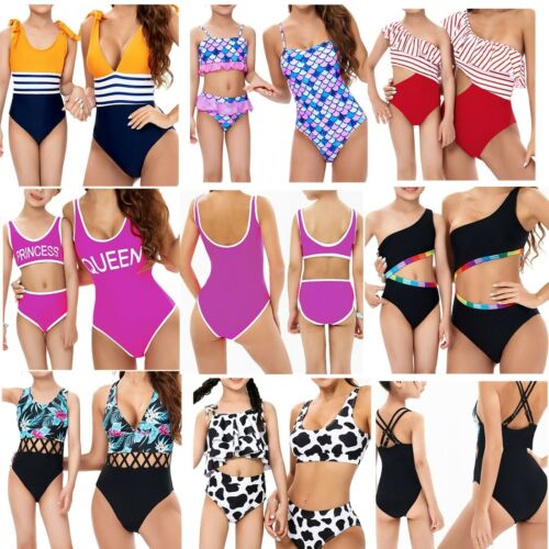 Women Girls Swimsuit Floral Fishscale Print Ruffle Bikini Set Beachwear Swimwear - Picture 1 of 17