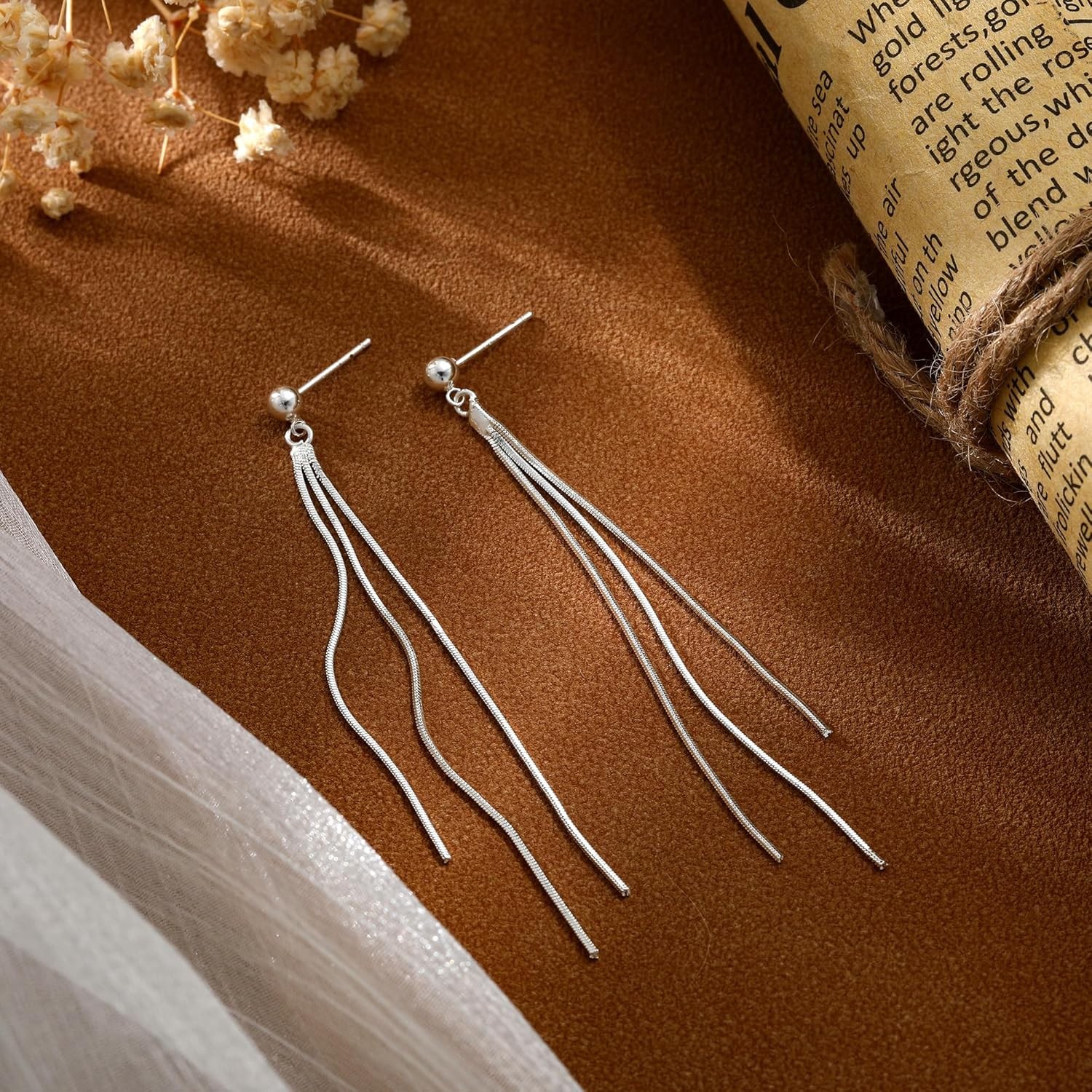 14K Gold & Silver Plated Dangle Pearl Threader Earrings Non-Tarnish Drop For Her